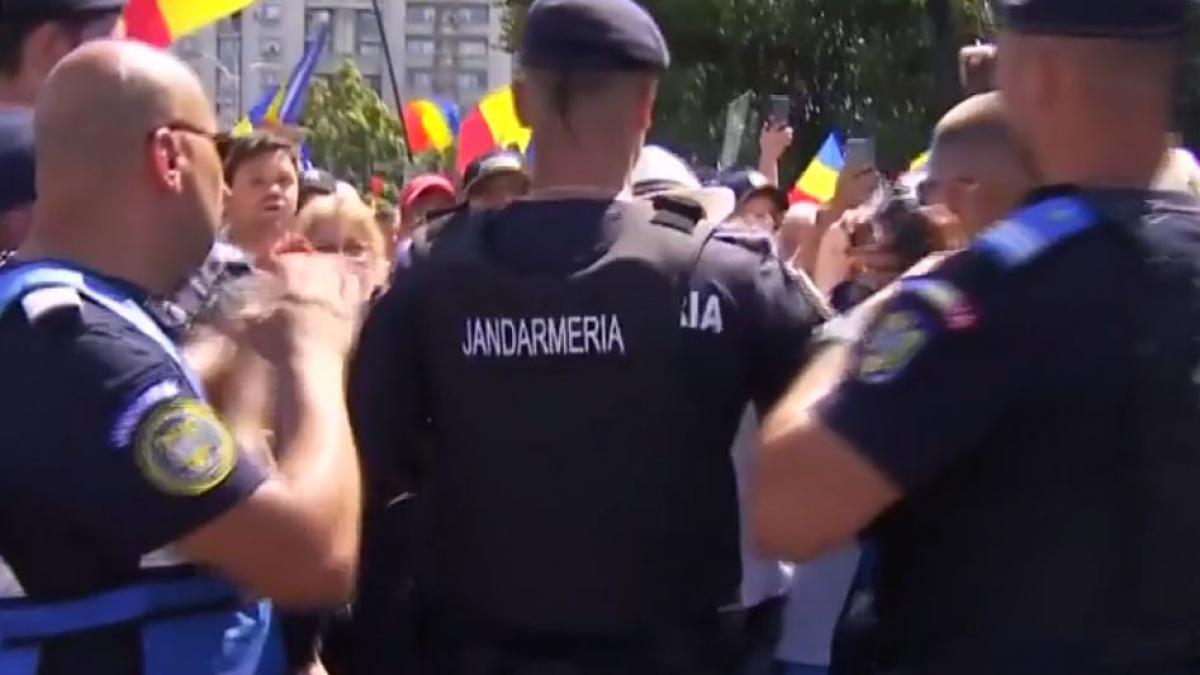 Imbrancelii cu jandarmii la protestul din Piata Victoriei