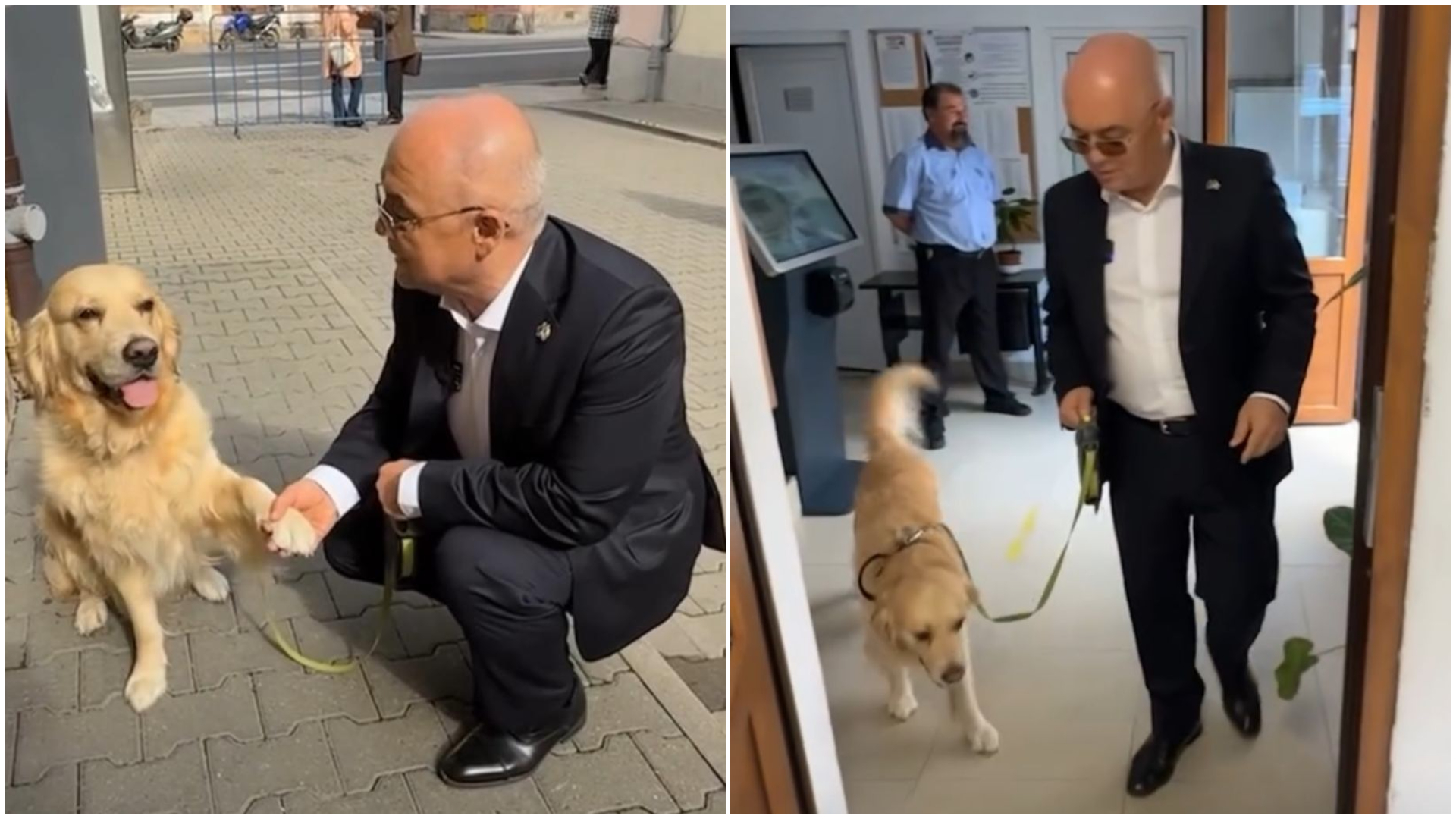 Emil Boc si cainele sau la inaugurarea Primariei Cluj Napoca