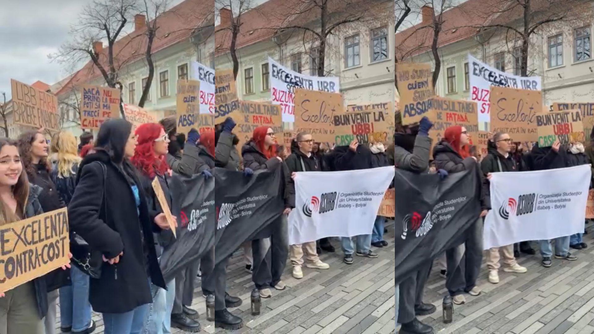 Protest in fata rectoratului UBB Studentii nemultumiti de majorarea taxelor Mesajul transmis de UBB
