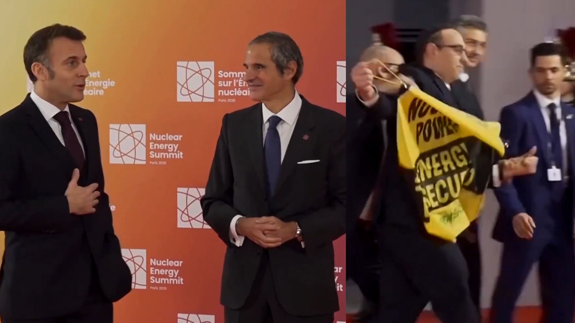 Activistii Greenpeace au intervenit pe scena summitului nuclear din Franta confrontandu l pe Macron