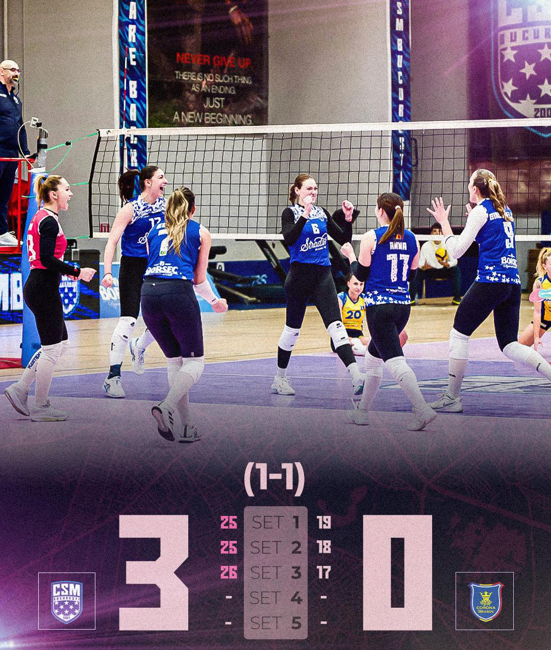 CSM Bucuresti se confrunta cu Corona Brasov si egaleaza seria din sferturile Diviziei A1 la volei feminin