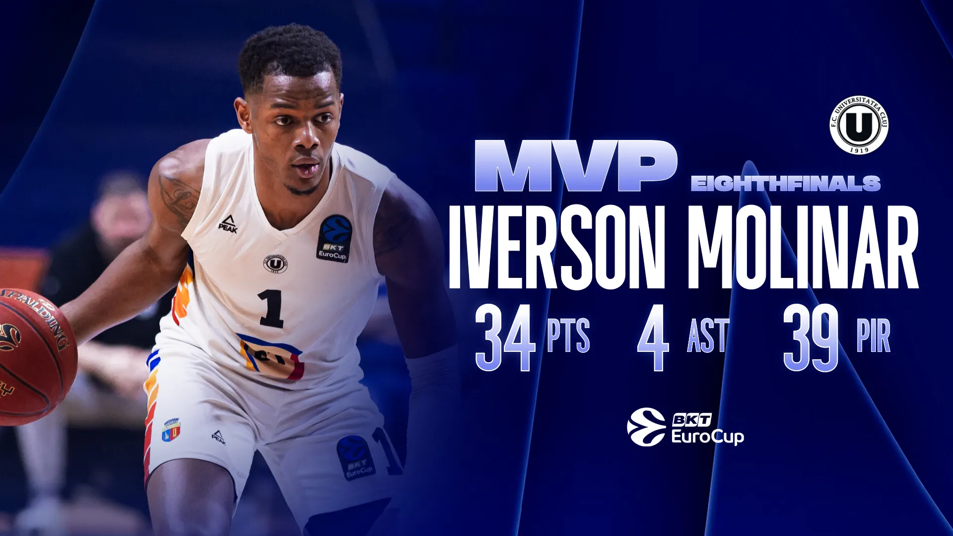 Iverson Molinar de la U BT Cluj Napoca a fost desemnat MVP ul sferturilor de finale Eurocup