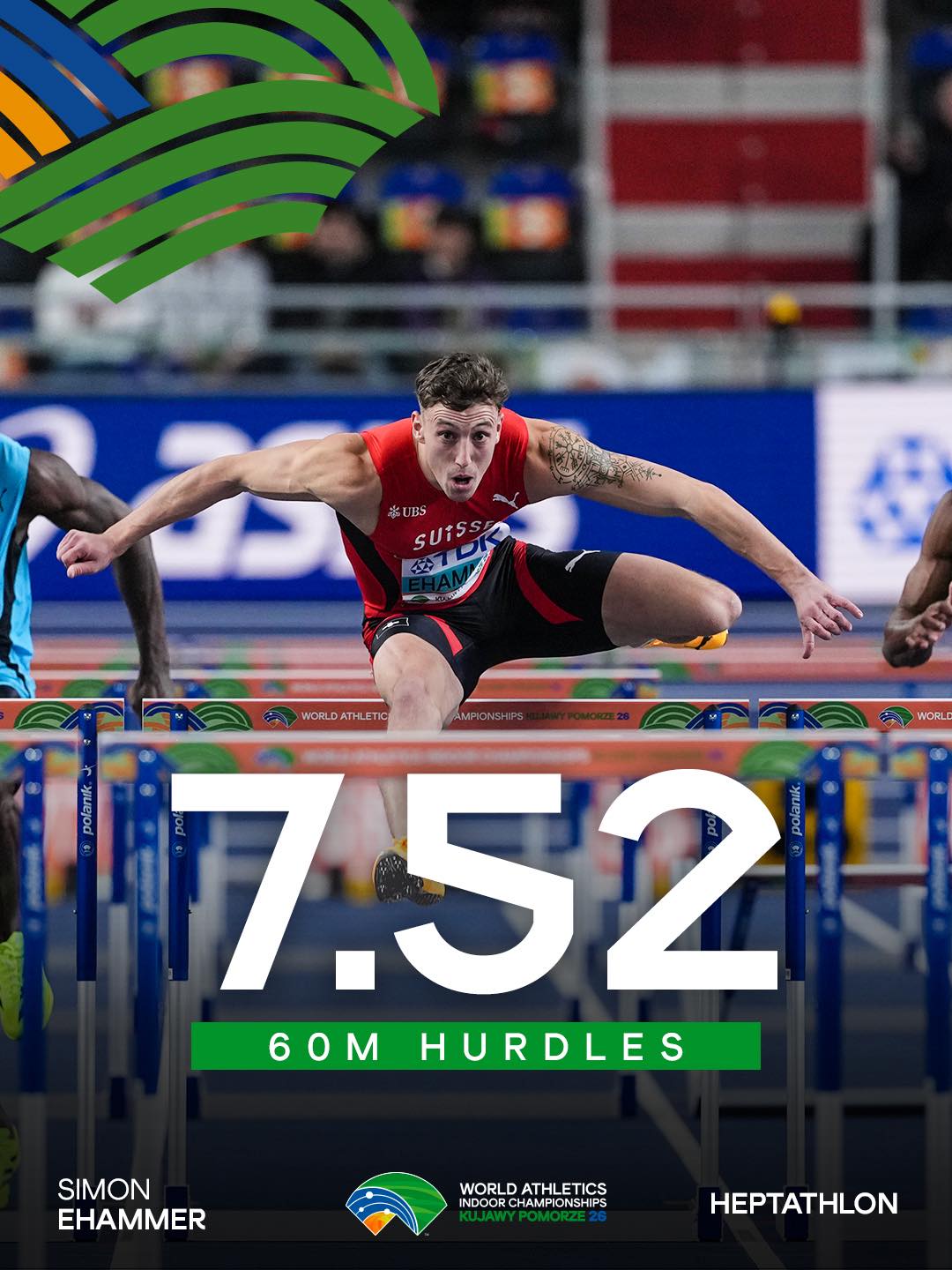 Un nou record mondial la proba de 60 m garduri in heptatlon stabilit de elvetianul Simon Ehammer