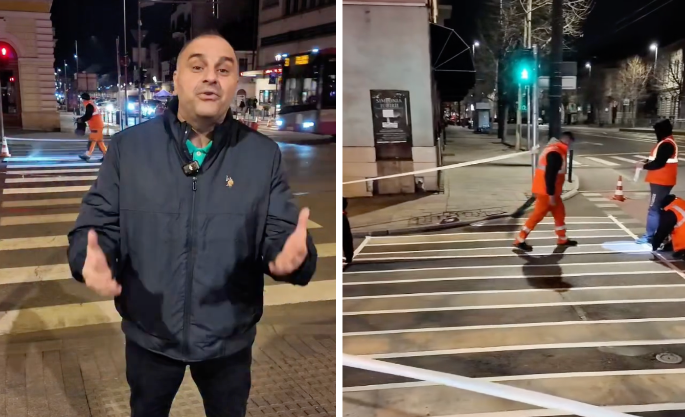 VIDEO Clujul isi reabiliteaza strazile Marcajele rutiere si trecerile de pietoni vor fi refacute dupa iarna