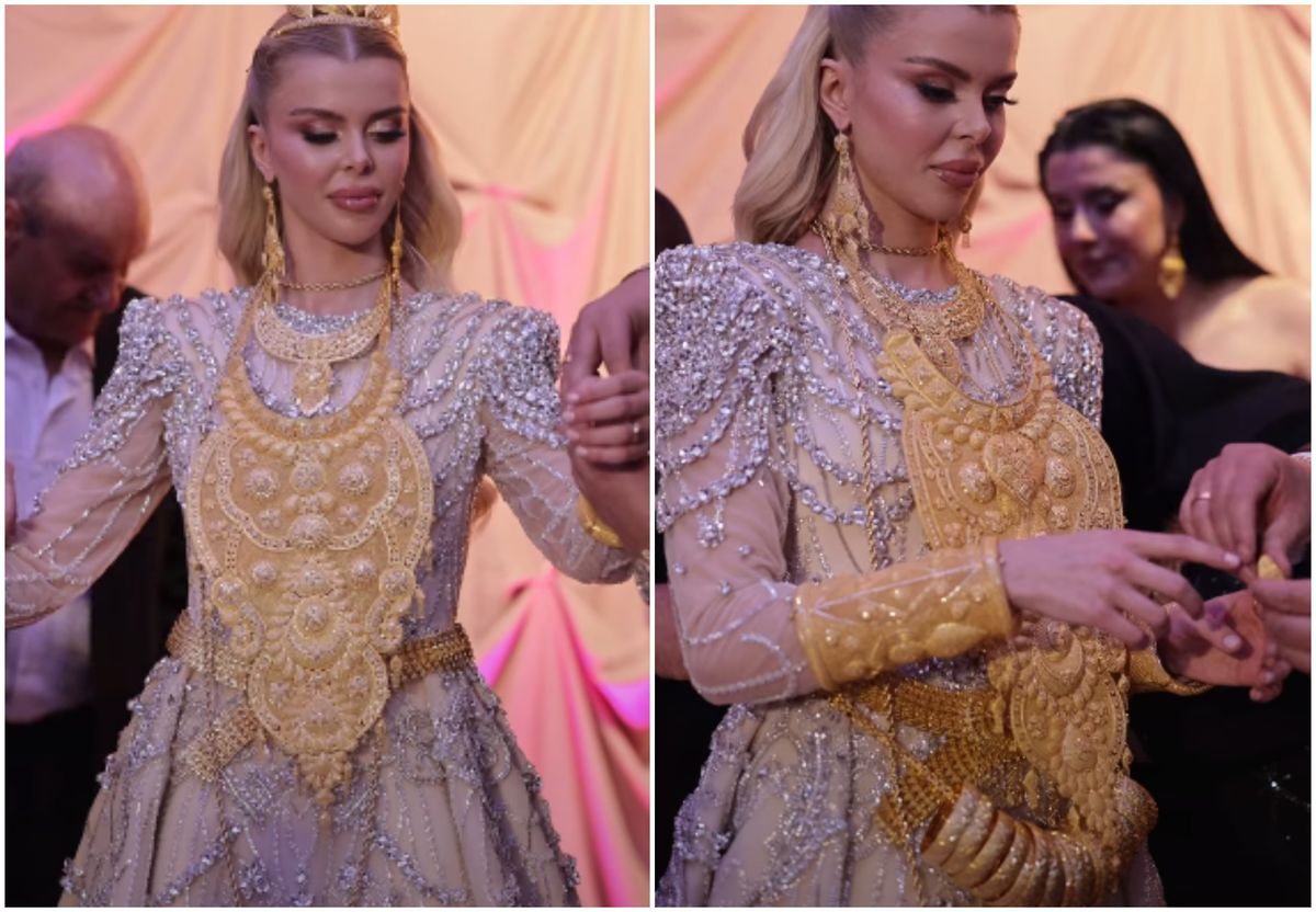 O influenceria din Turcia imbracata in aur la petrecerea de logodna Vedeta nu reusea sa se miste din cauza greutatii Imaginile cu ea au devenit virale