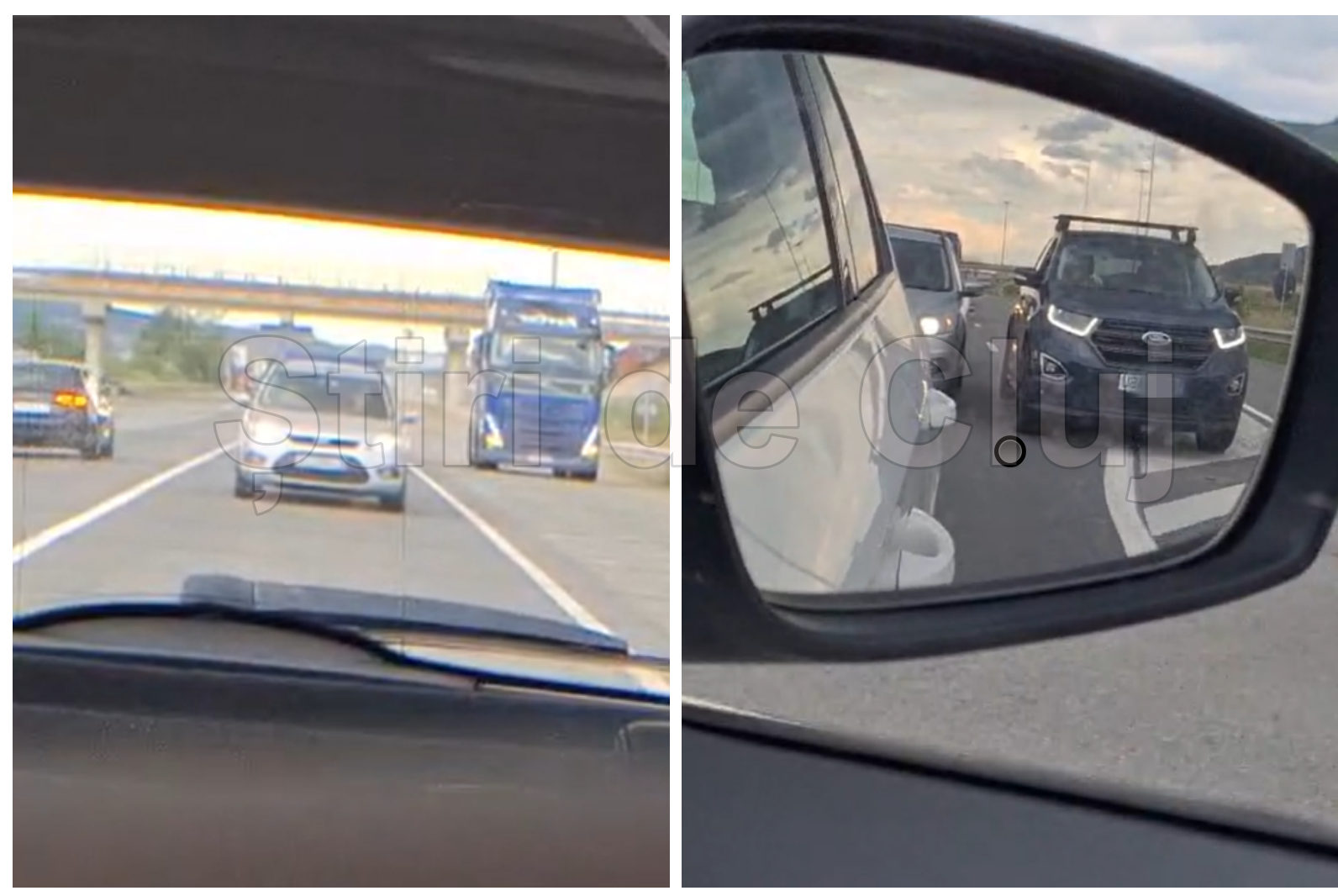 VIDEO Doi smecheri isi vad de cap pe drumul Cluj Gilau DePasesc periculos coloana pe partea dreapta Sicane si injuraturi cand nu au fost lasati sa se bage