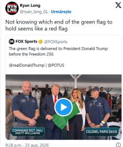 Bwahahaha Acest idiot nu stie cum sa fluture un steag Trump criticat pentru ca nu stie sa fluture un steag