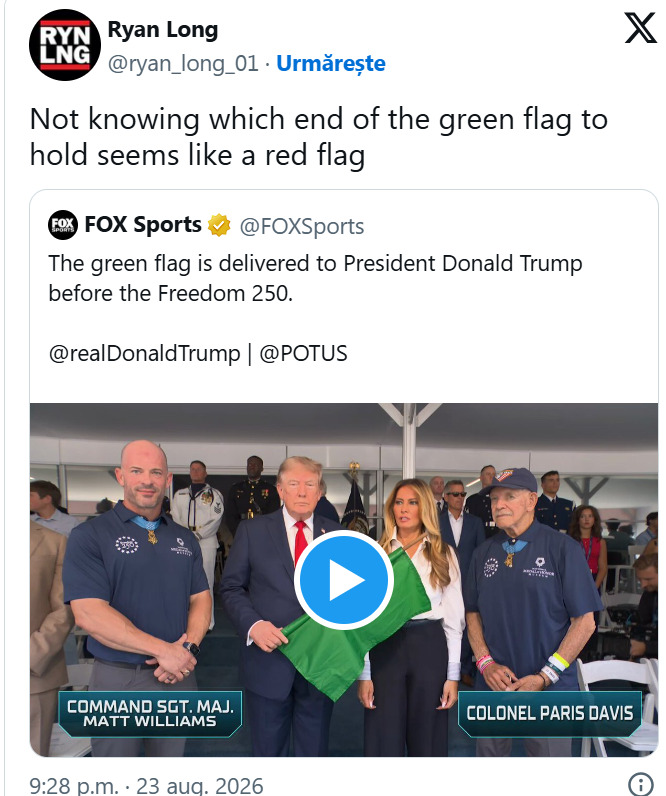 „Bwahahaha! Acest idiot nu știe cum să fluture un steag!” | Trump, criticat pentru că nu știe să fluture un steag 2 Bwahahaha Acest idiot nu stie cum sa fluture un steag Trump criticat pentru ca nu stie sa fluture un steag