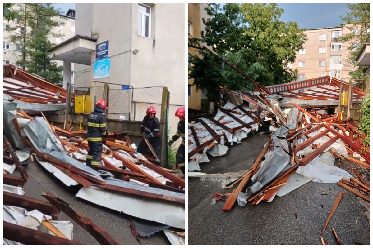VIDEO Furtuna a cauzat pagube in Cluj Acoperisul unui bloc din Dej s a prabusit peste masinile parcate din apropiere