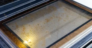 Cum cureți geamul cuptorului de grăsimea arsă. Trucul simplu pentru pete fără frecat